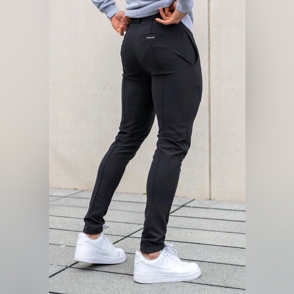 ICON AMSTERDAM Men’s Stretch Slim Fit Trousers Black Size XL (34W) Tailored Voco